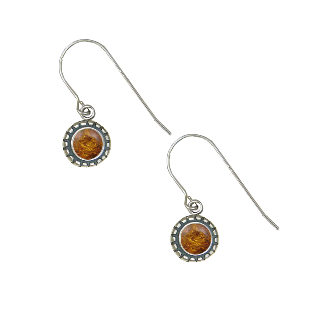 Sterling Silver Little Amber Gemstone Drop Dangle Earrings